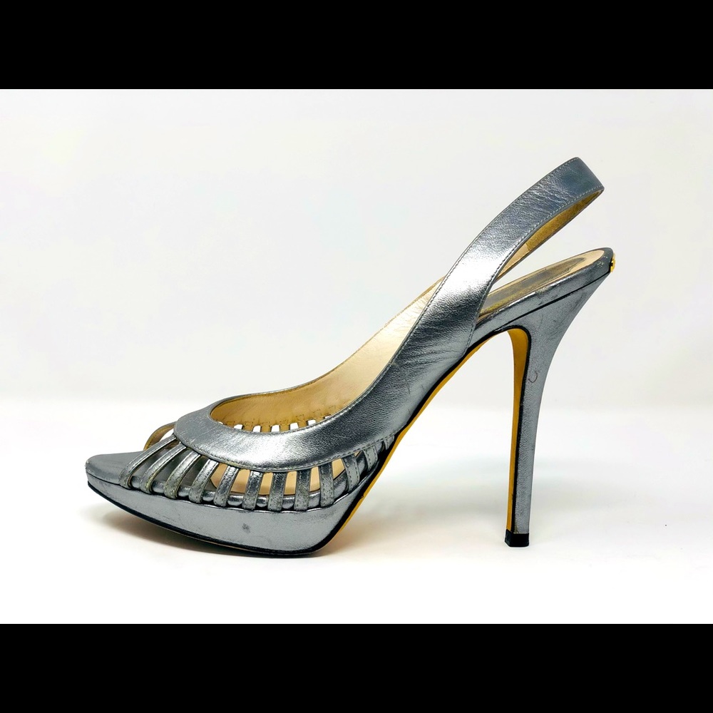 CHRISTIAN DIOR silver peep toe sandals